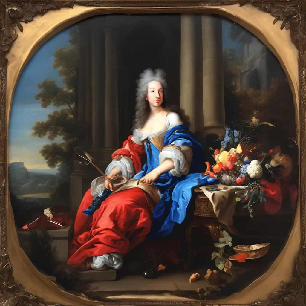 Γυναικεία φιγούρα σε κλασικό πίνακα, μονοχρωματική έκφραση και αφηρημένη σύνθεση.